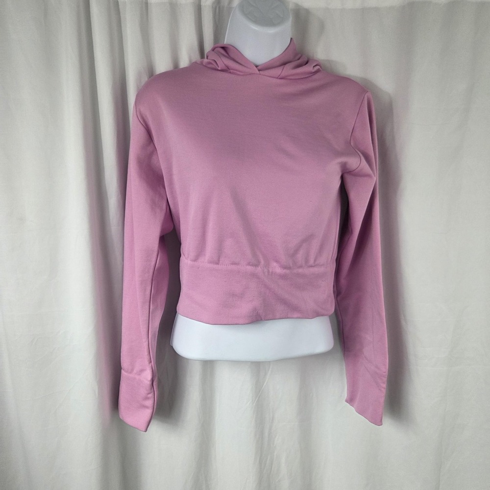 Bloom Seasons Hoodie Womens S/M Pink Cropped Fleece Pullover Top Lightweight